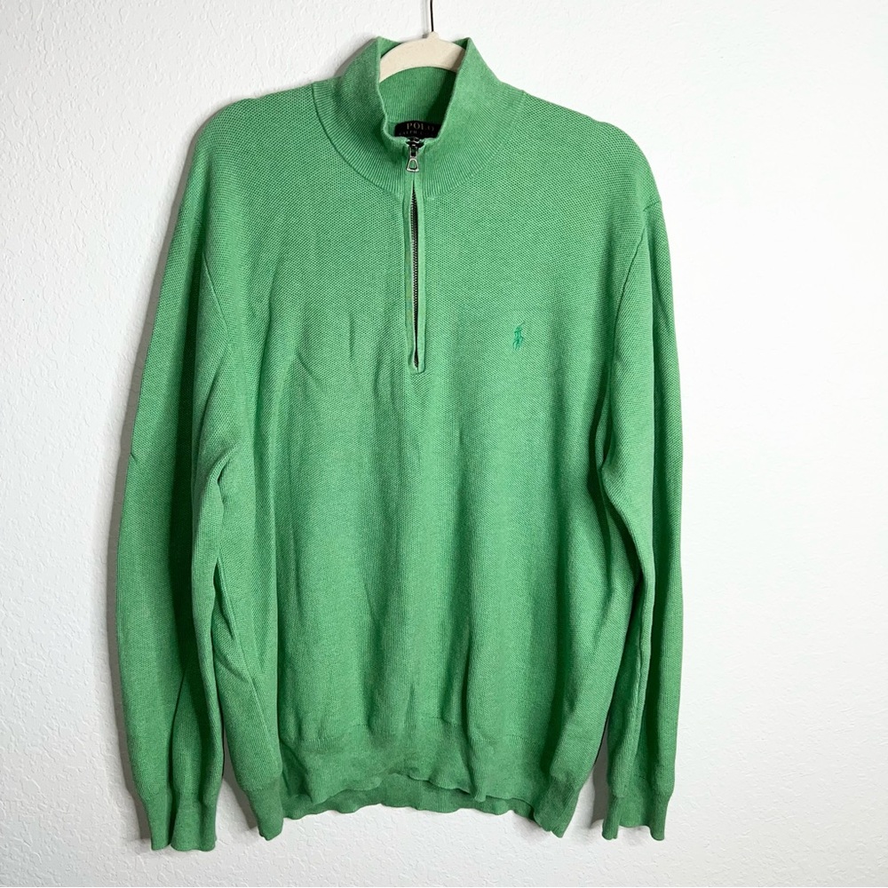 Polo Ralph Lauren Sweater Men Size XXL Green Quarter Zip Long Sleeve A5